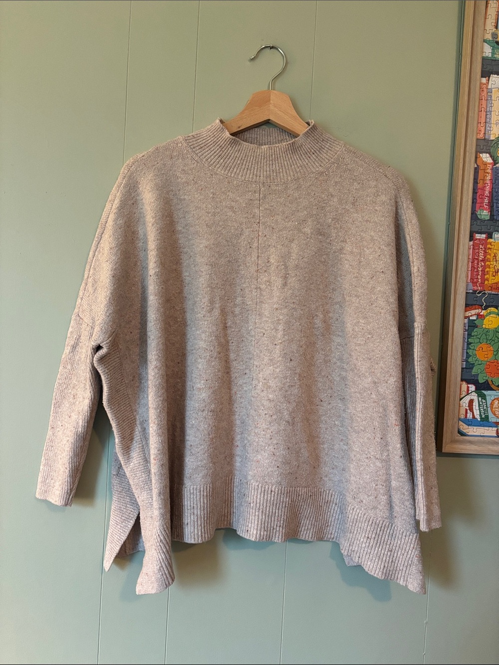 Loft Mock Neck Boxy Oversized Sweater in Light Taupe
